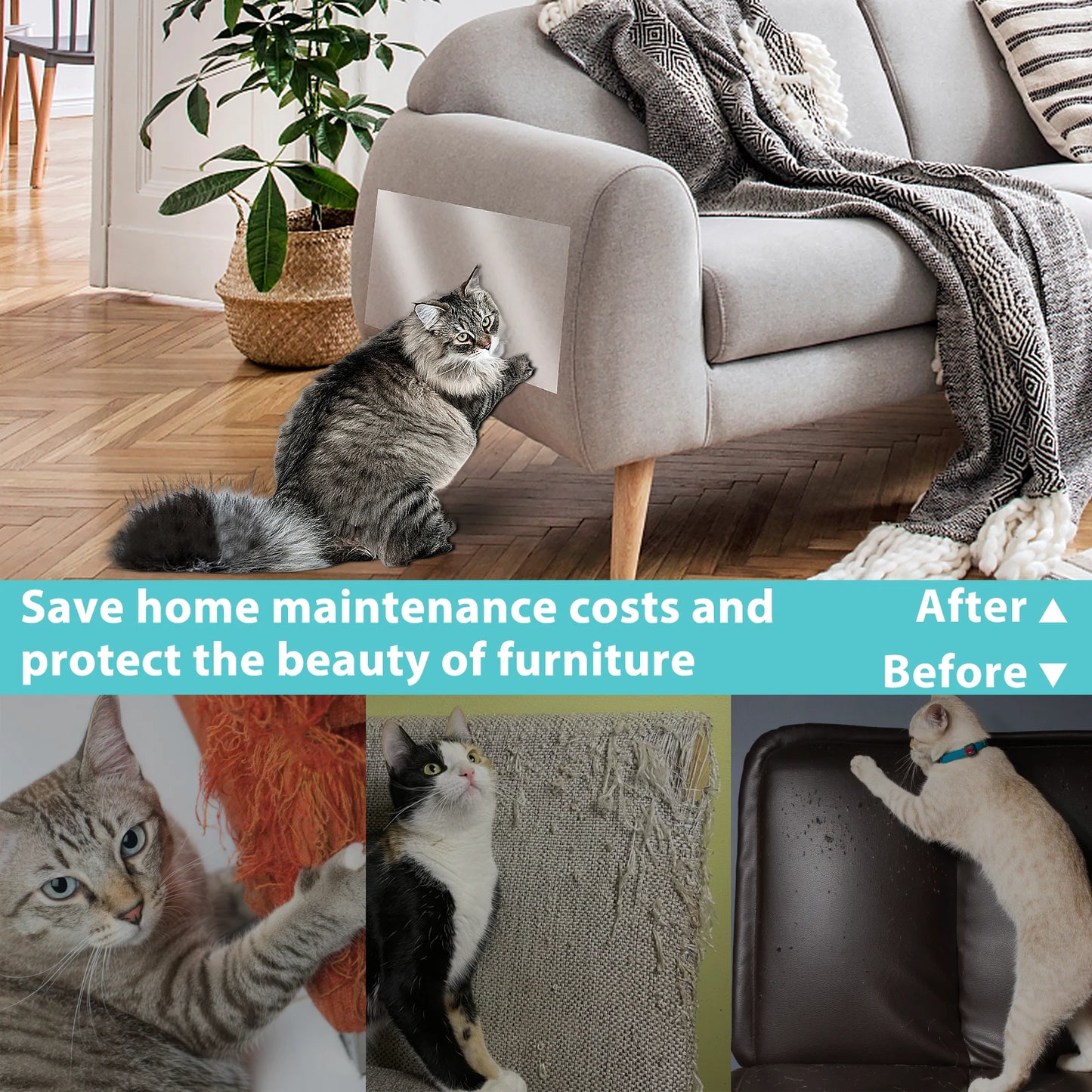 10/24Pcs Cat Anti Scratch Tape Transparent PVC Furniture Protector Self-Adhesive Peelable Cat Training Protectors Tape
