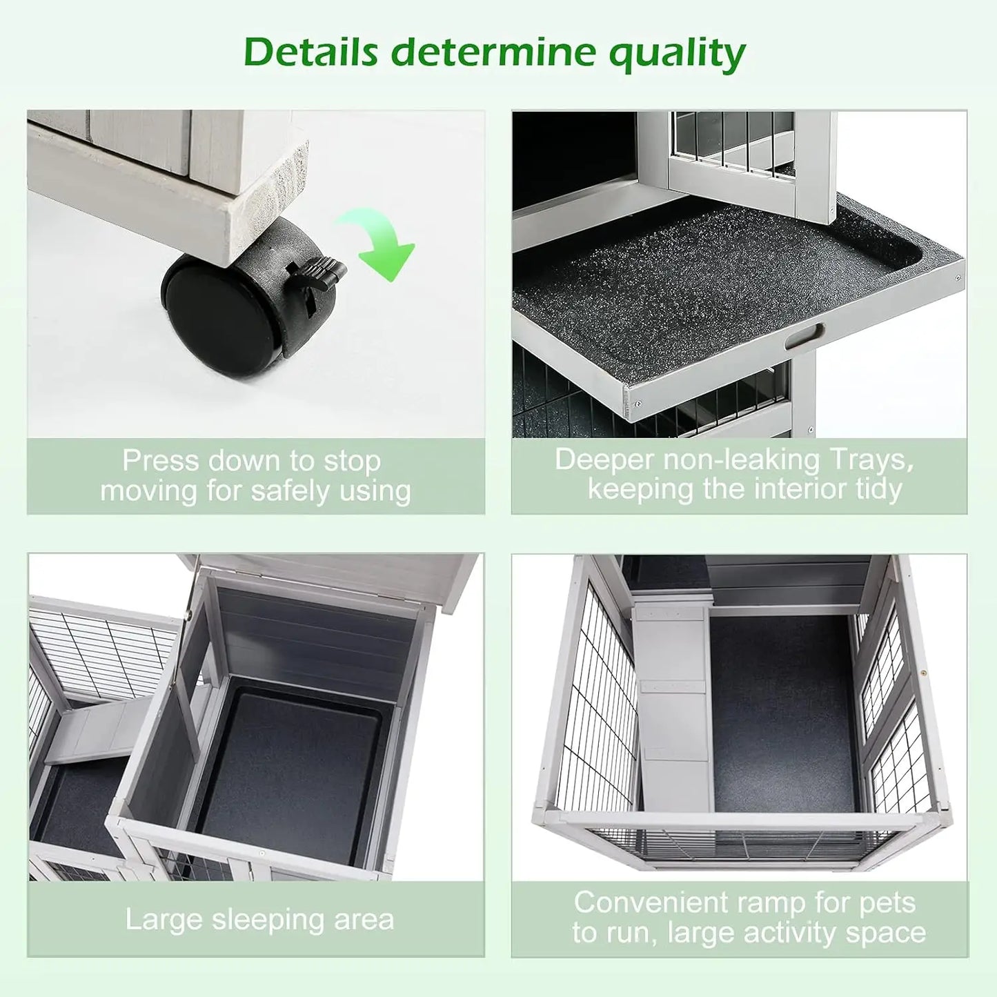 Rabbit Hutch Pet House for Small Animals 35.4/37 inches Guinea Pig Cage with Run Bunny House Indoor 4 Casters Removable Indoor