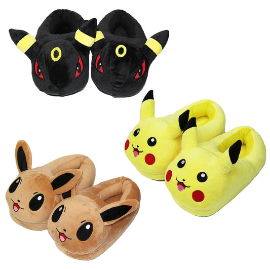 Winter Anime Pokemon Pikachu Eevee Umbreon Doll Kawaii Stuffed Plush Soft Toy Adult Children Warm Slippers Home Indoor Shoes