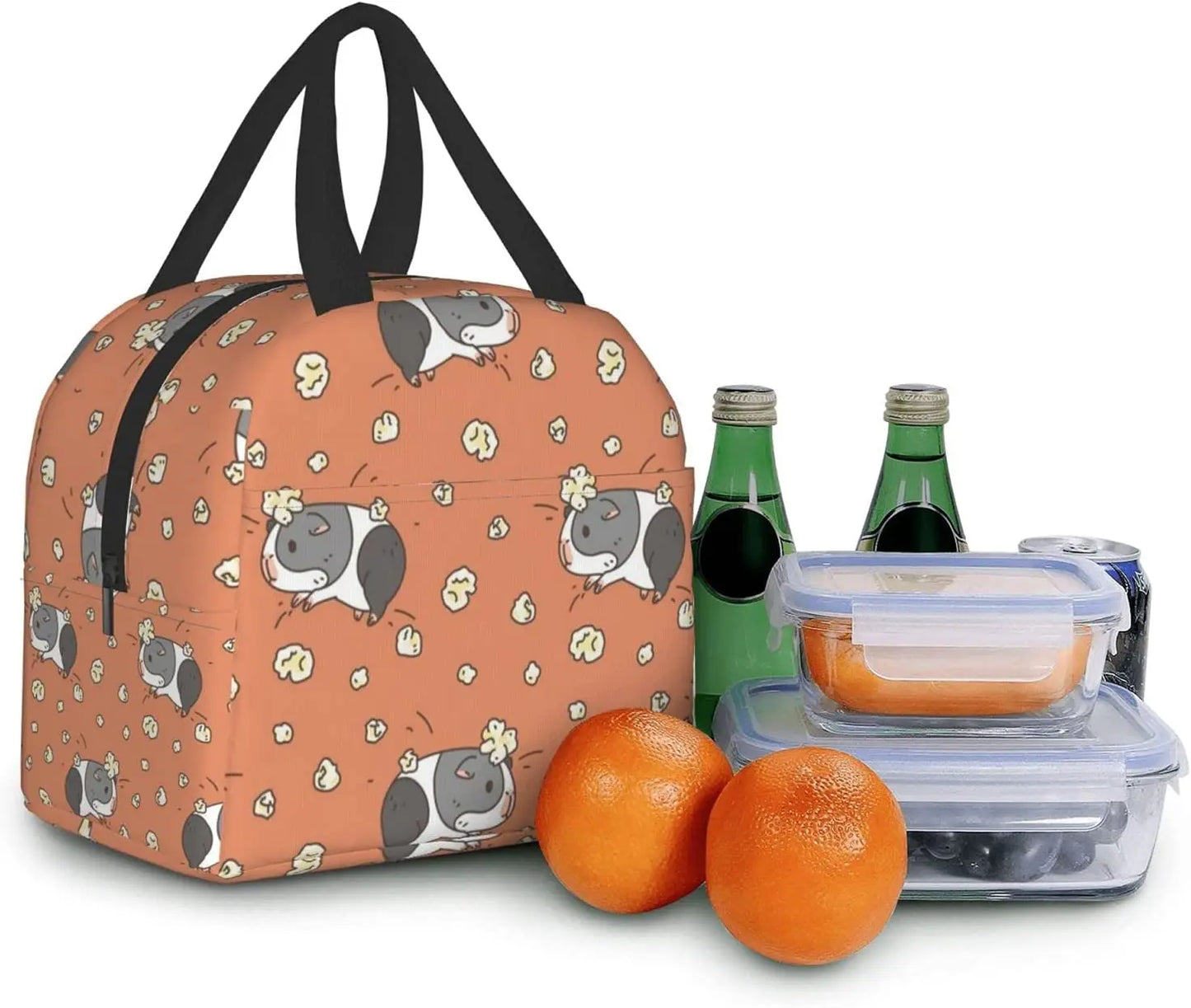 Guinea pig with popcorning Lunch Box Insulated Lunch Boxes Waterproof Lunch Bag Reusable Lunch Tote With Front Pocket For Beach