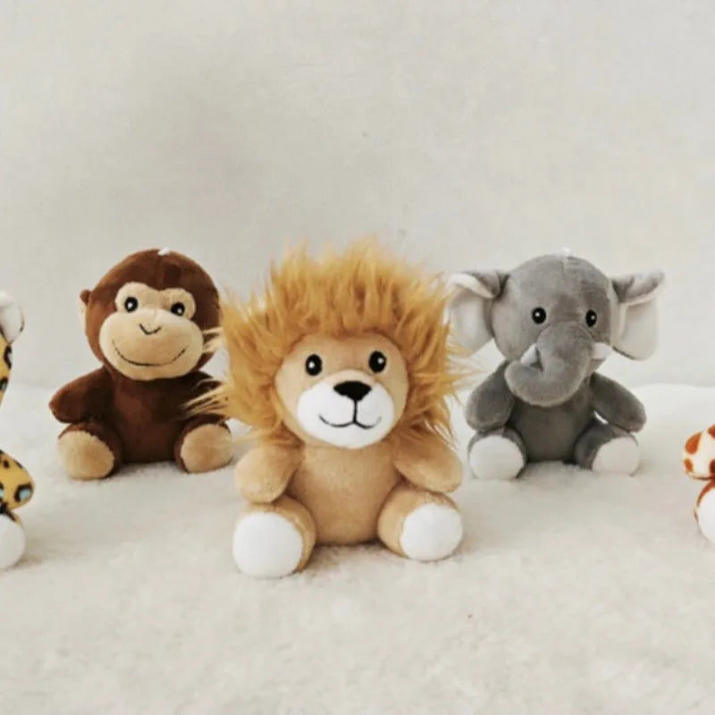 Mini Forest Animals Stuffed Plush Toy Sitting Lion Tiger Elephant Monkey Leopard Giraffe Doll Keychain For Kid Birthday Gifts
