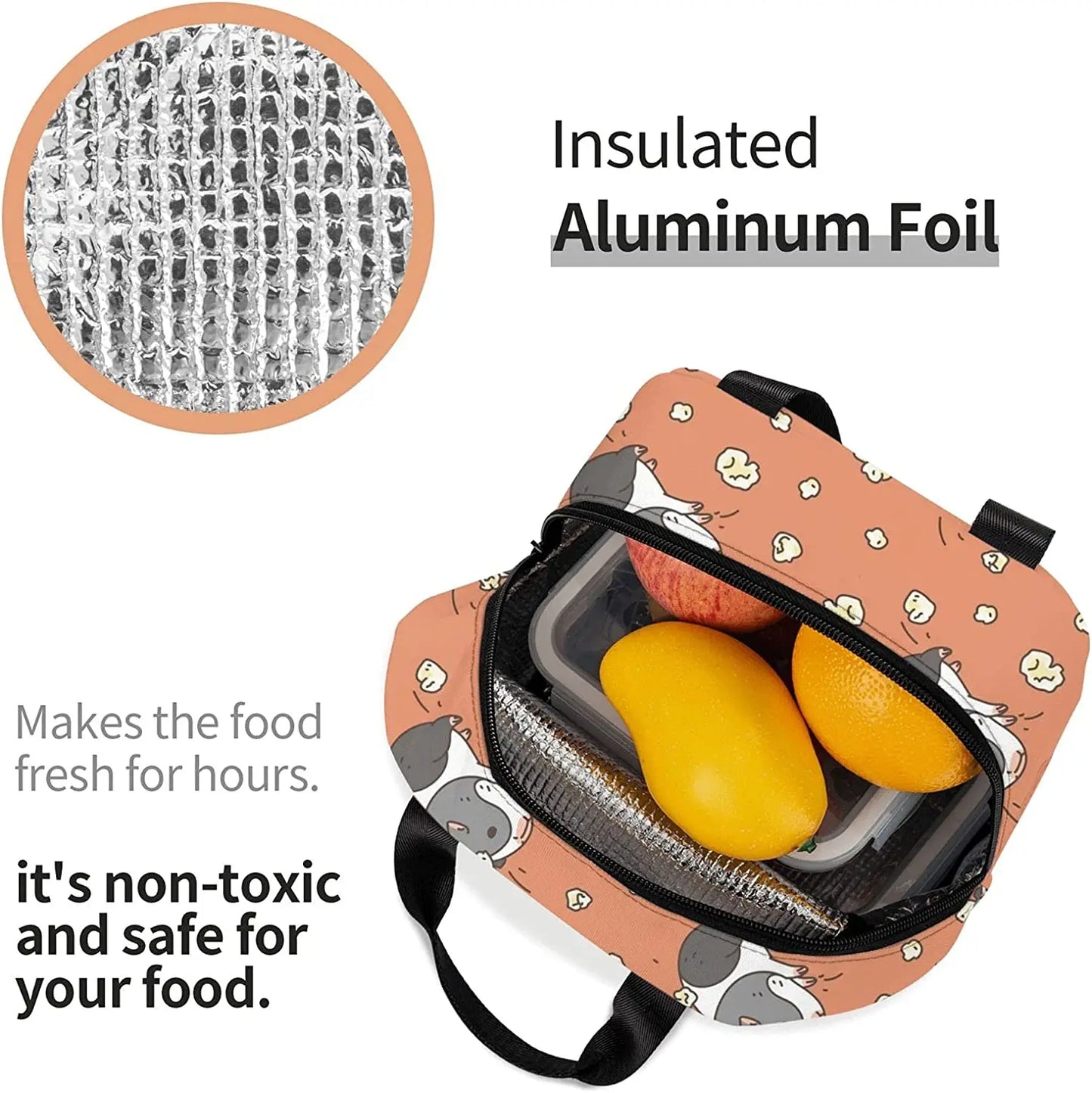 Guinea pig with popcorning Lunch Box Insulated Lunch Boxes Waterproof Lunch Bag Reusable Lunch Tote With Front Pocket For Beach