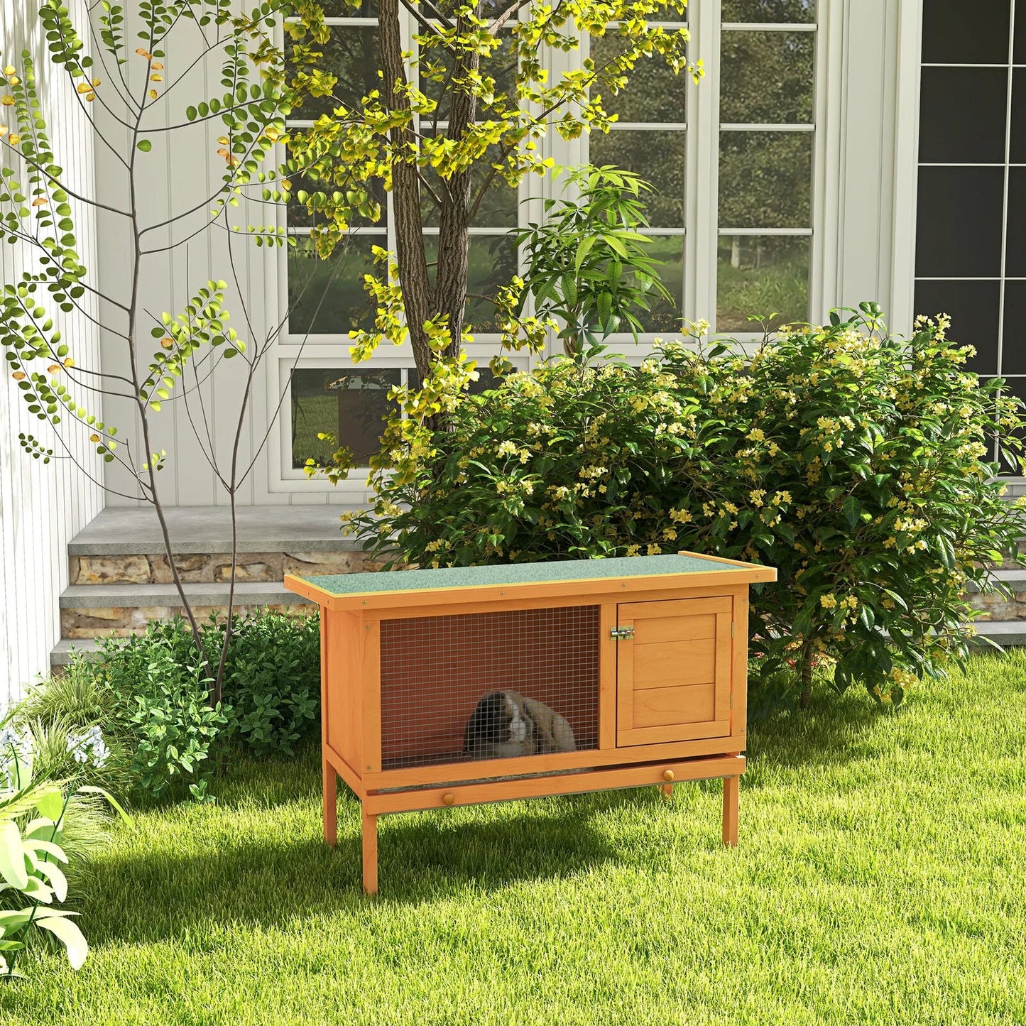 US Rabbit Hutch Bunny Cage Guinea Pig Elevated House Wood Outdoor Garden
