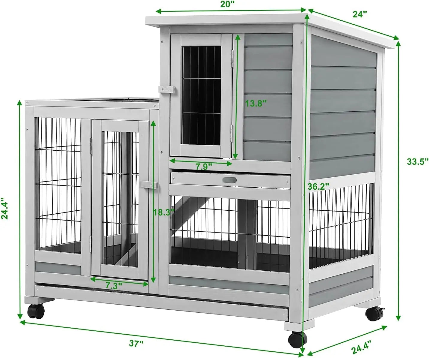 Rabbit Hutch Pet House for Small Animals 35.4/37 inches Guinea Pig Cage with Run Bunny House Indoor 4 Casters Removable Indoor