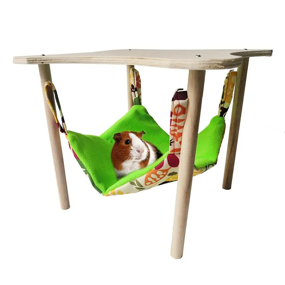 Double-Sided Hanging Hammock Bed Sleeping Nest With Wooden Stand For Guinea Pigs Chinchilla Rat Hamster Bunny Ferrets