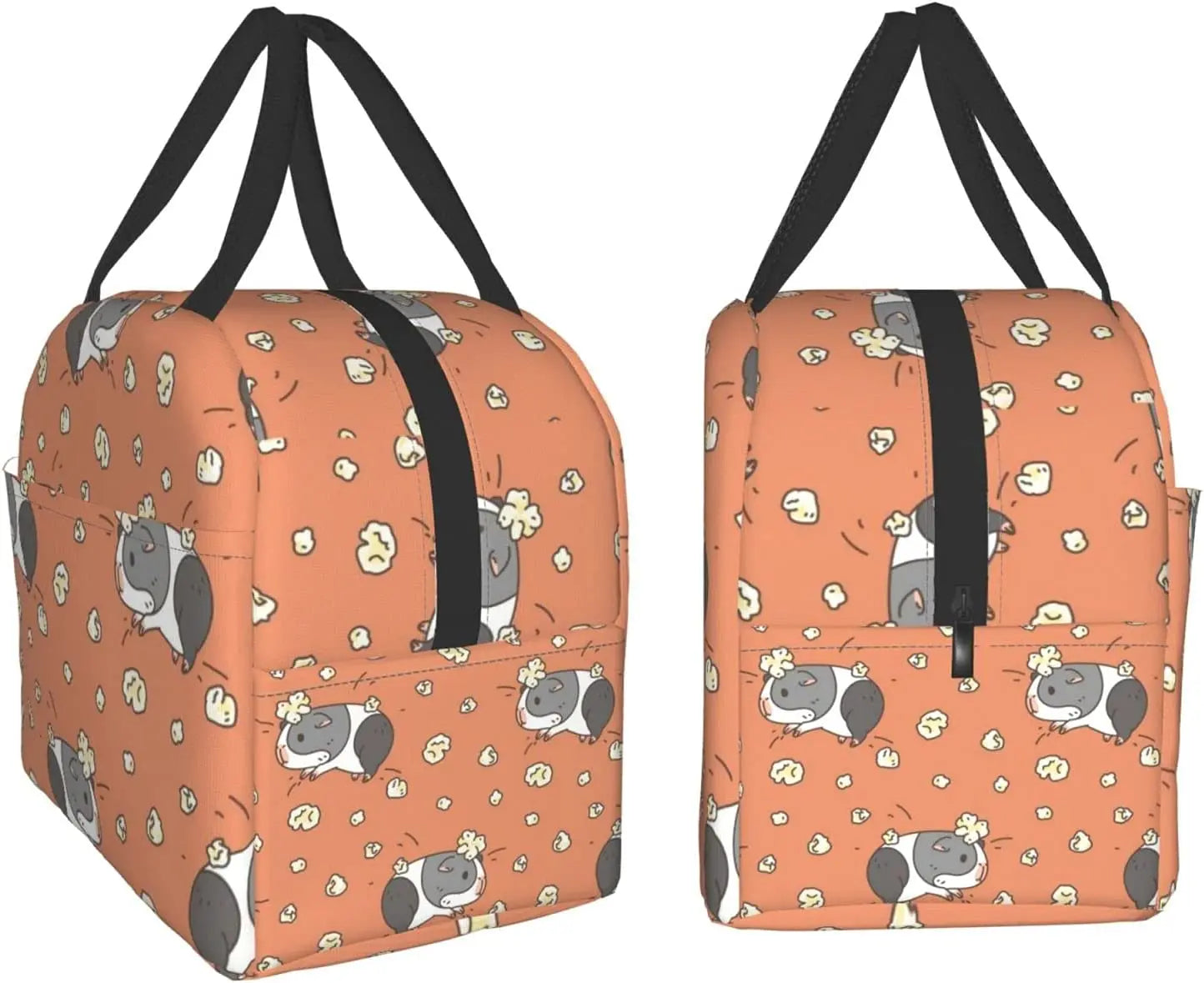 Guinea pig with popcorning Lunch Box Insulated Lunch Boxes Waterproof Lunch Bag Reusable Lunch Tote With Front Pocket For Beach