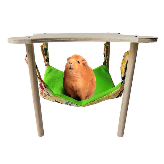 Double-Sided Hanging Hammock Bed Sleeping Nest With Wooden Stand For Guinea Pigs Chinchilla Rat Hamster Bunny Ferrets